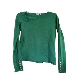 Nation LTD Shirt Womens XS Green Pima Cotton Long Sleeve Anita Asymmetrical Top